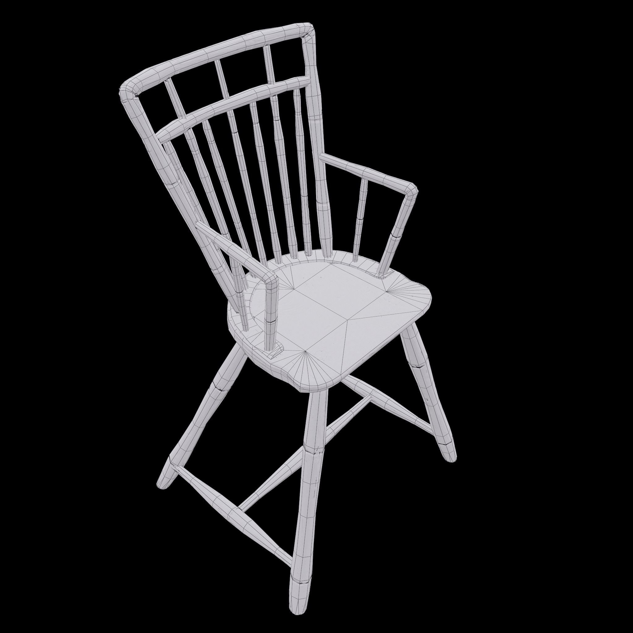 Wooden Chair Low-poly 3D model_11