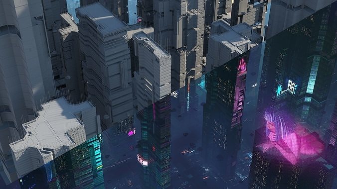 Sci-Fi Cyberpunk Futuristic City Skyscraper Building Cityscape  3D model 3