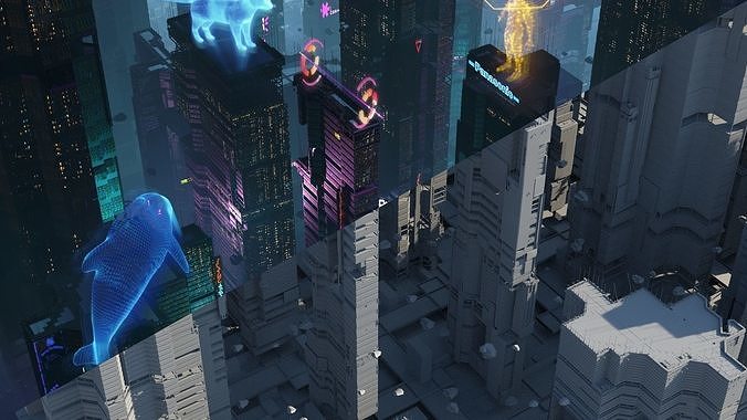 Sci-Fi Cyberpunk Futuristic City Skyscraper Building Cityscape  3D model 4