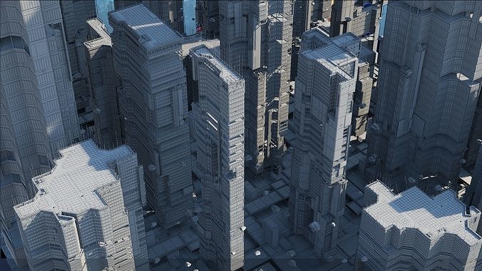 Sci-Fi Cyberpunk Futuristic City Skyscraper Building Cityscape  3D model 5