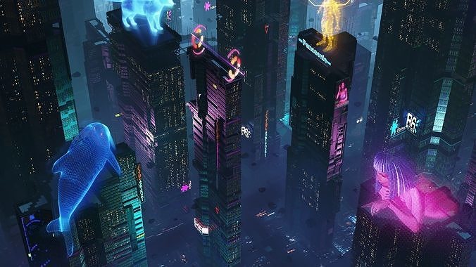 Sci-Fi Cyberpunk Futuristic City Skyscraper Building Cityscape  3D model 2