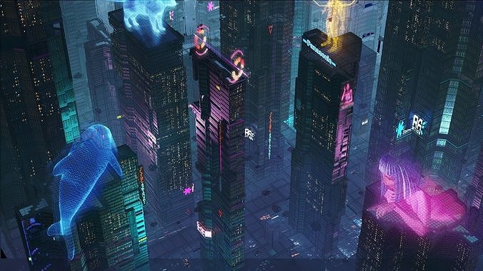 Sci-Fi Cyberpunk Futuristic City Skyscraper Building Cityscape  3D model 6