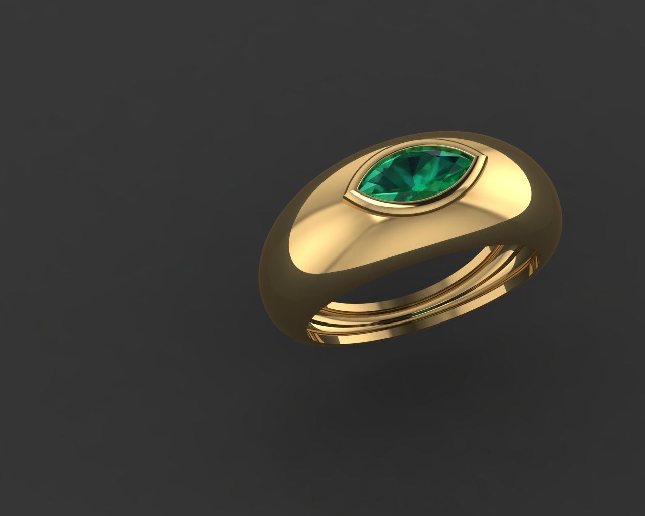 Rings gold ring with emerald stone 3D print model_3