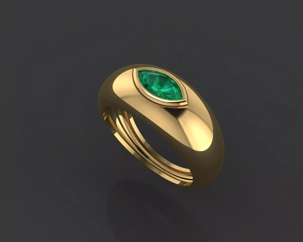 Rings gold ring with emerald stone 3D print model_0