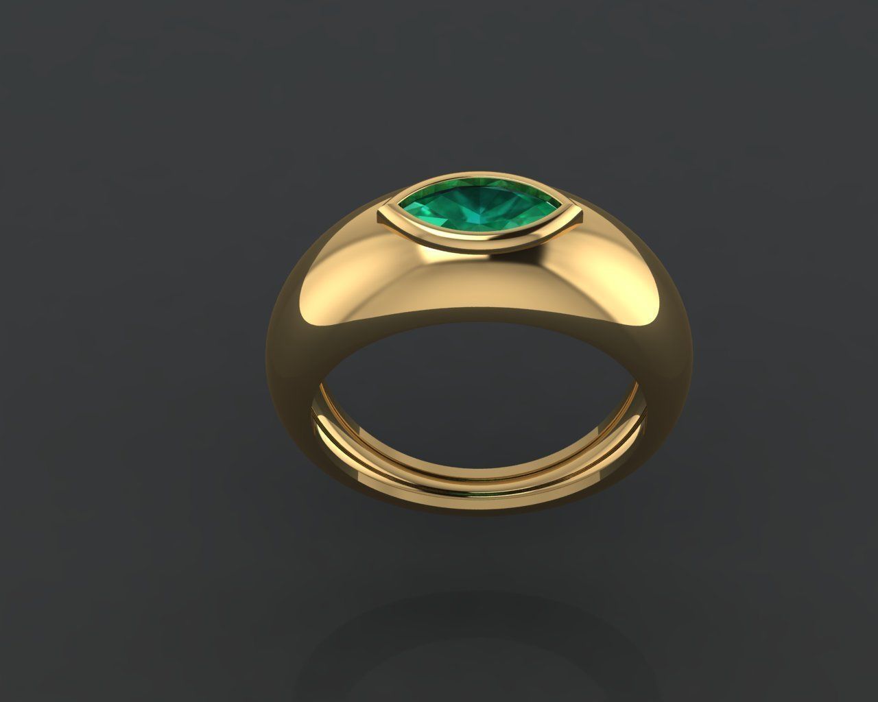 Rings gold ring with emerald stone 3D print model_2