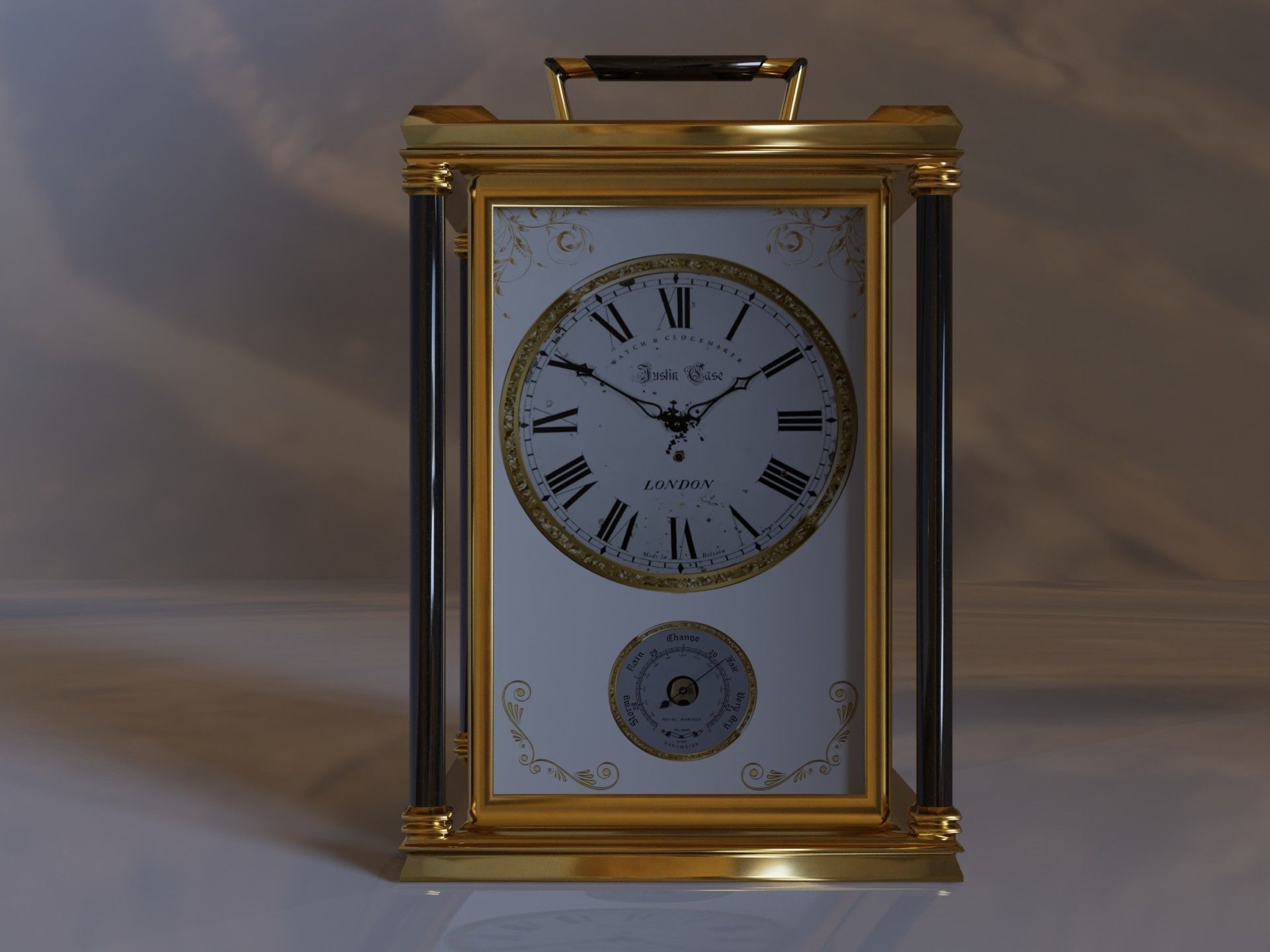 Carriage Clock Low-poly 3D model_6