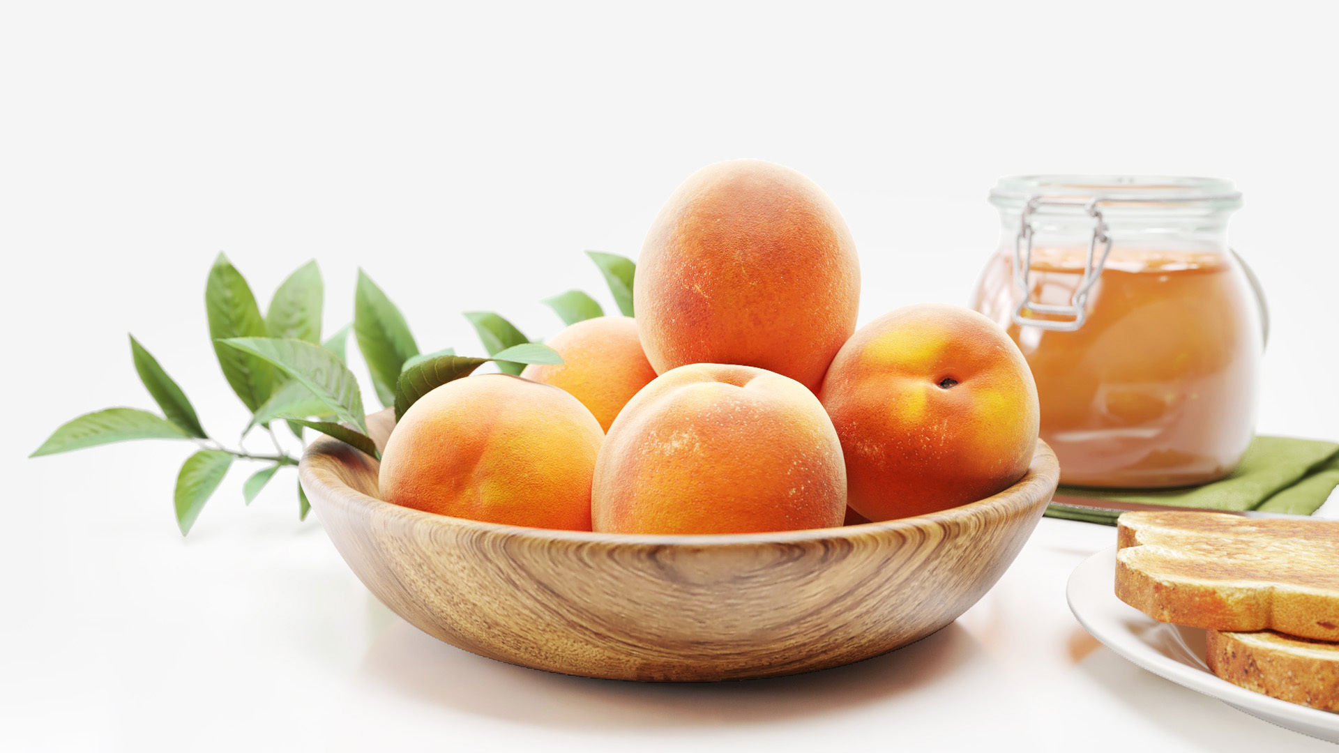 set peaches glass jar of orange juice on cloth 3D model_3