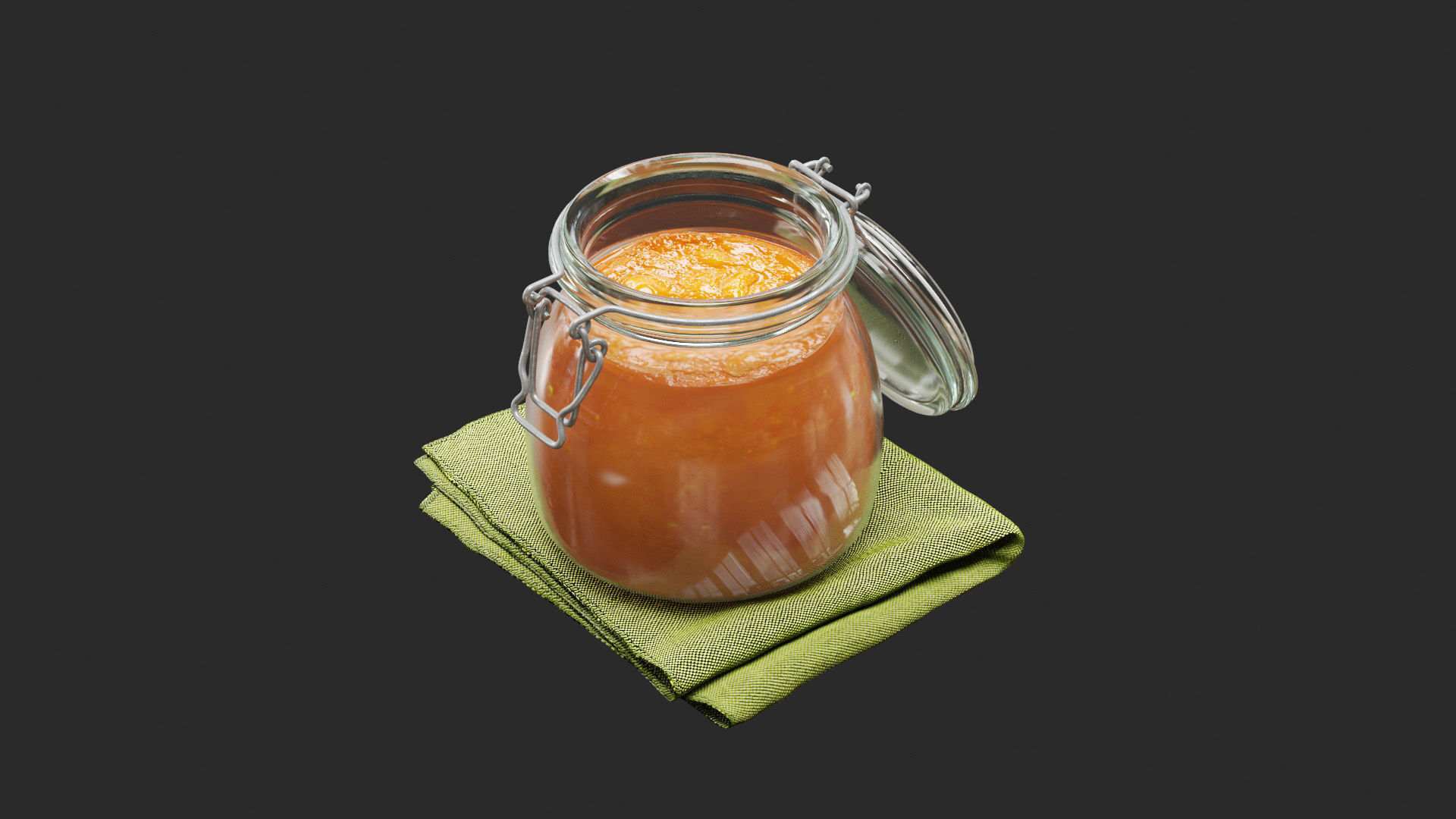 set peaches glass jar of orange juice on cloth 3D model_4