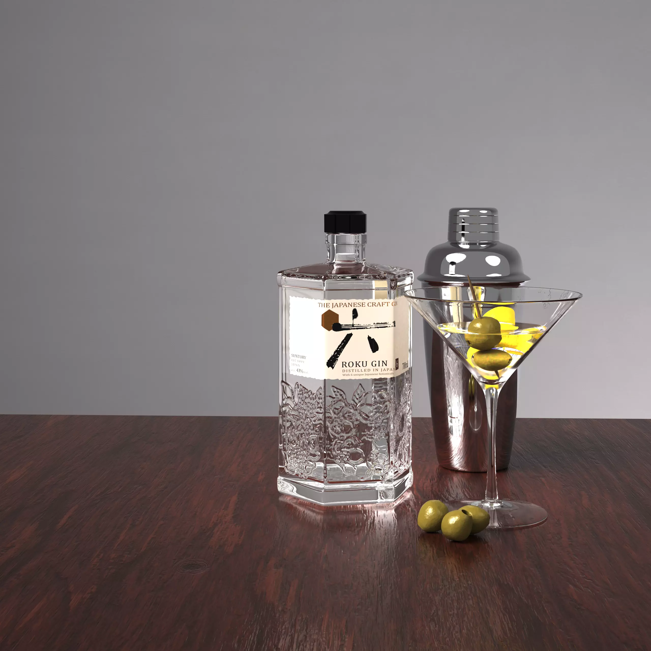 HQ Roku Gin Bottle Low-poly 3D model_0