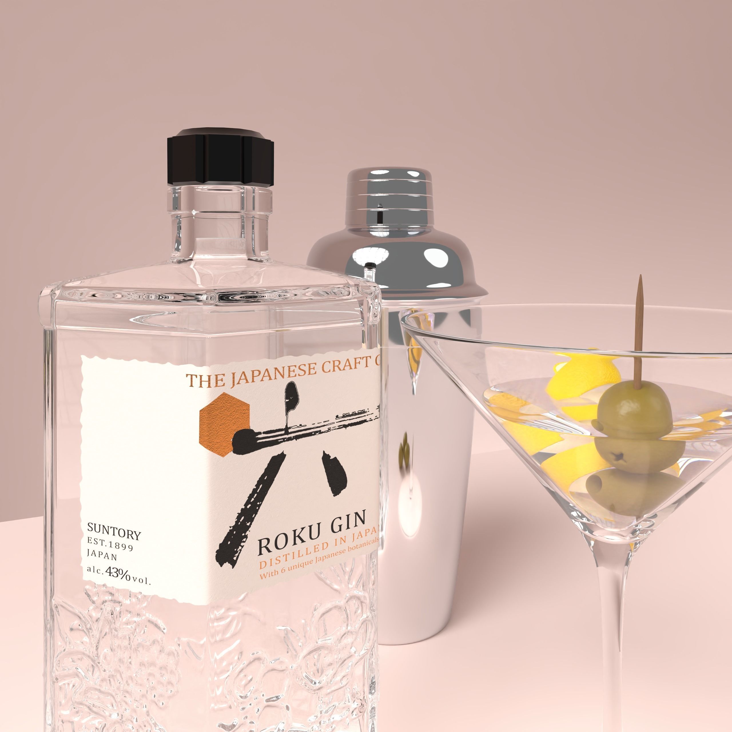 HQ Roku Gin Bottle Low-poly 3D model_2