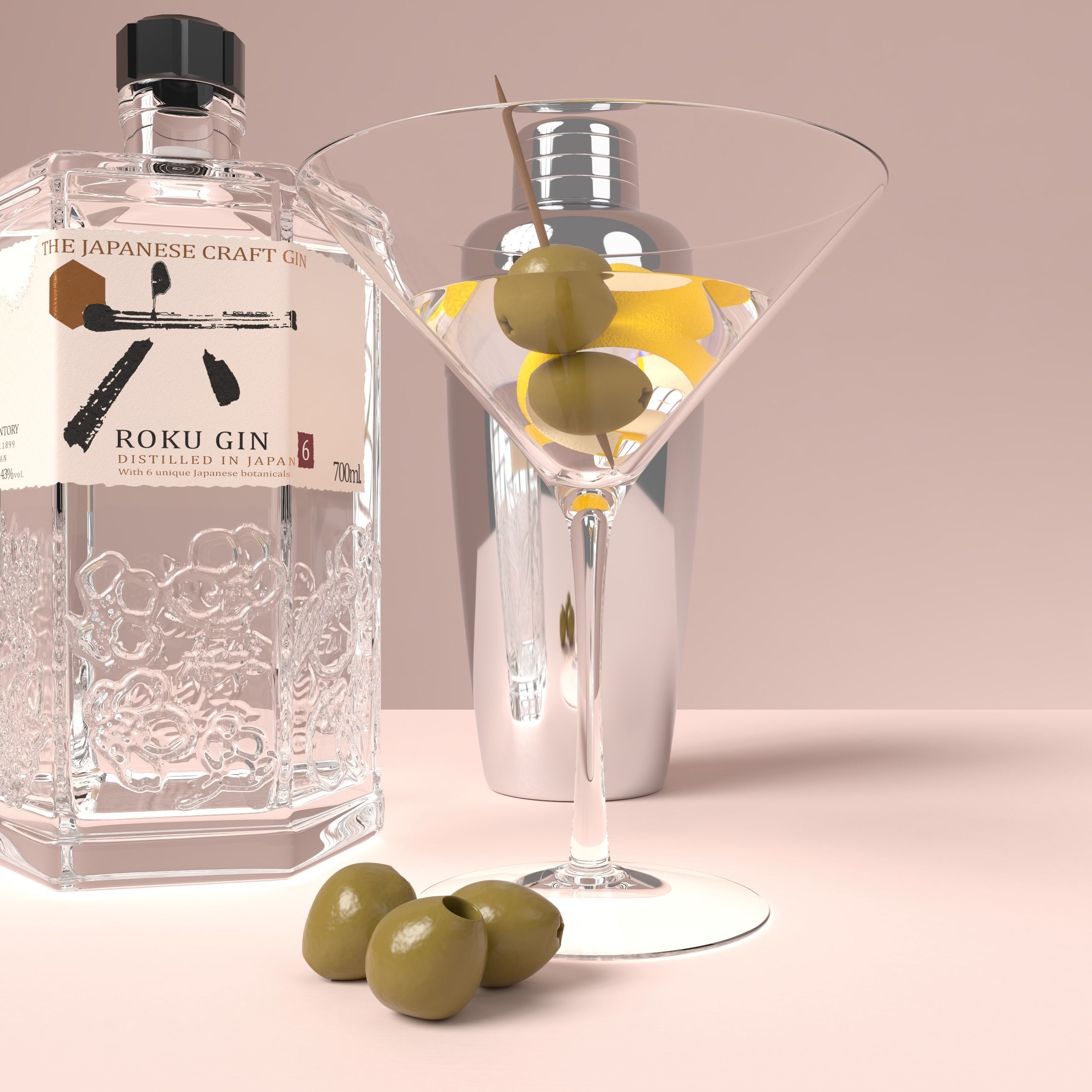 HQ Roku Gin Bottle Low-poly 3D model_1
