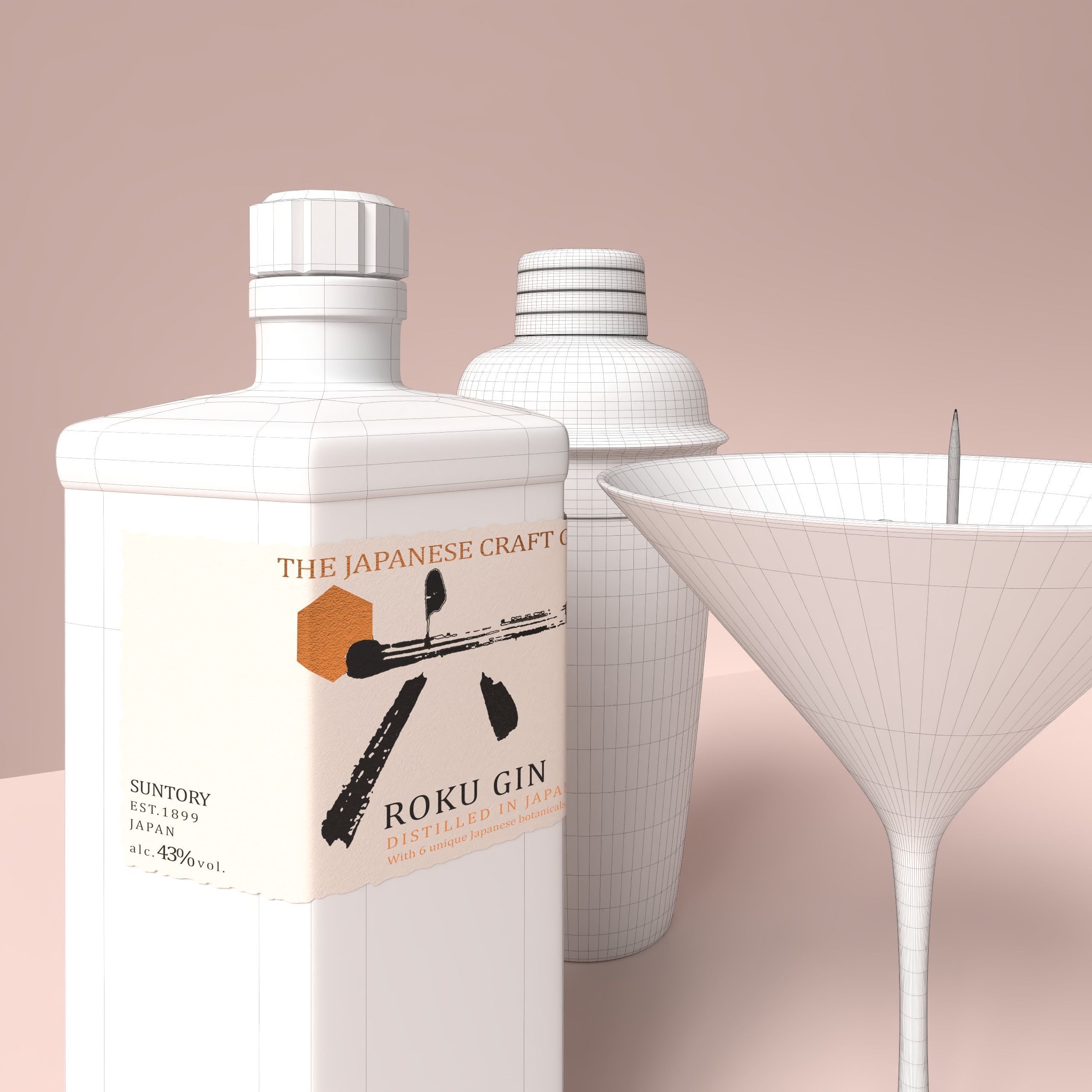 HQ Roku Gin Bottle Low-poly 3D model_3
