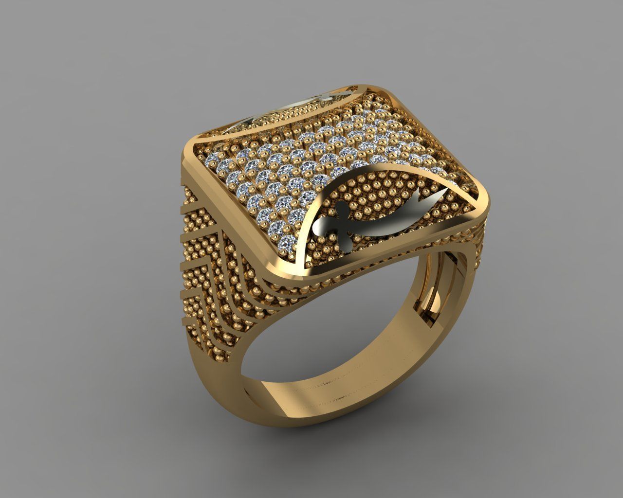 Rings gold ring with diamonds 3D print model_3