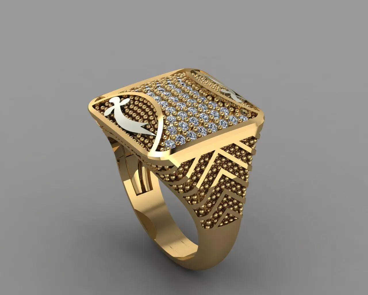 Rings gold ring with diamonds 3D print model_0