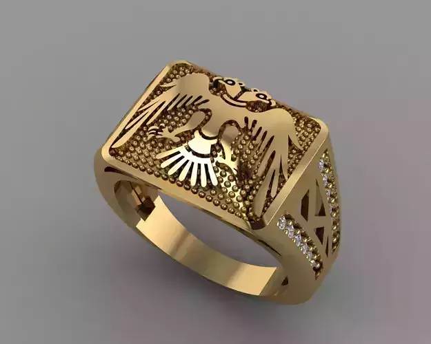 Rings gold ring with eagle and diamonds