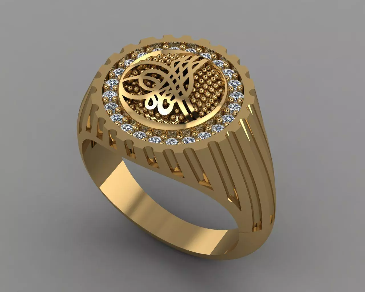 Rings gold ring with arabic calligraphy 3D print model_0