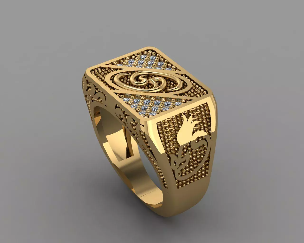 Rings gold ring with intricate design 3D print model_0