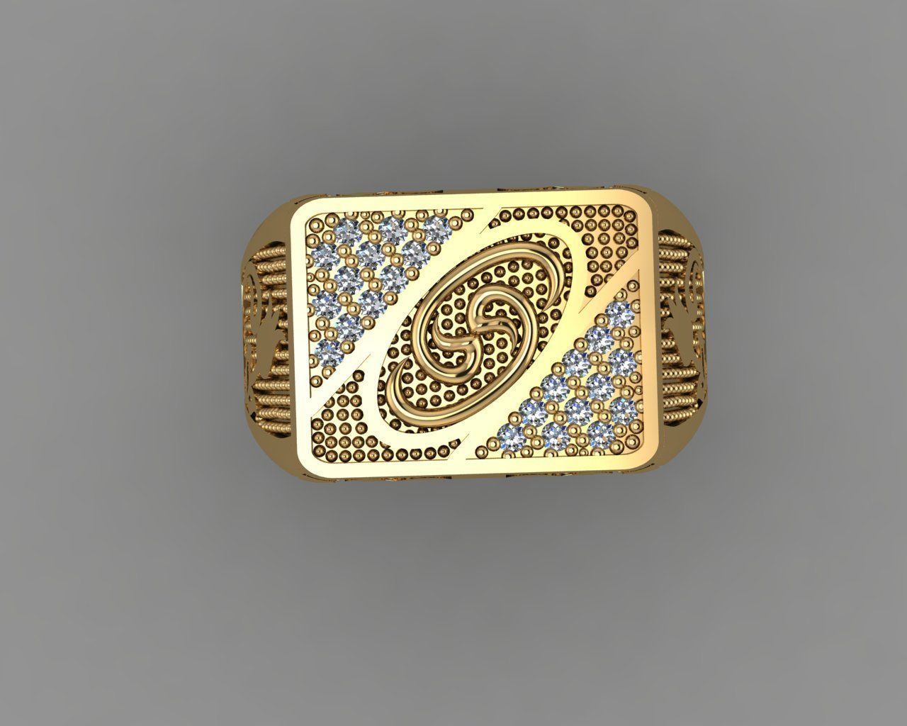 Rings gold ring with intricate design 3D print model_2