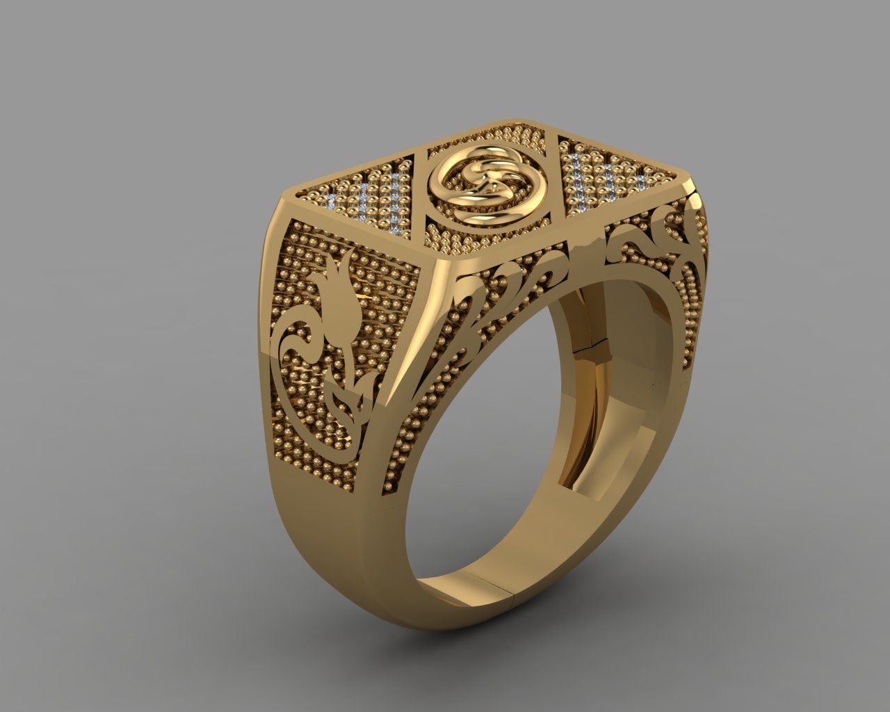 Rings gold ring with intricate design 3D print model_3