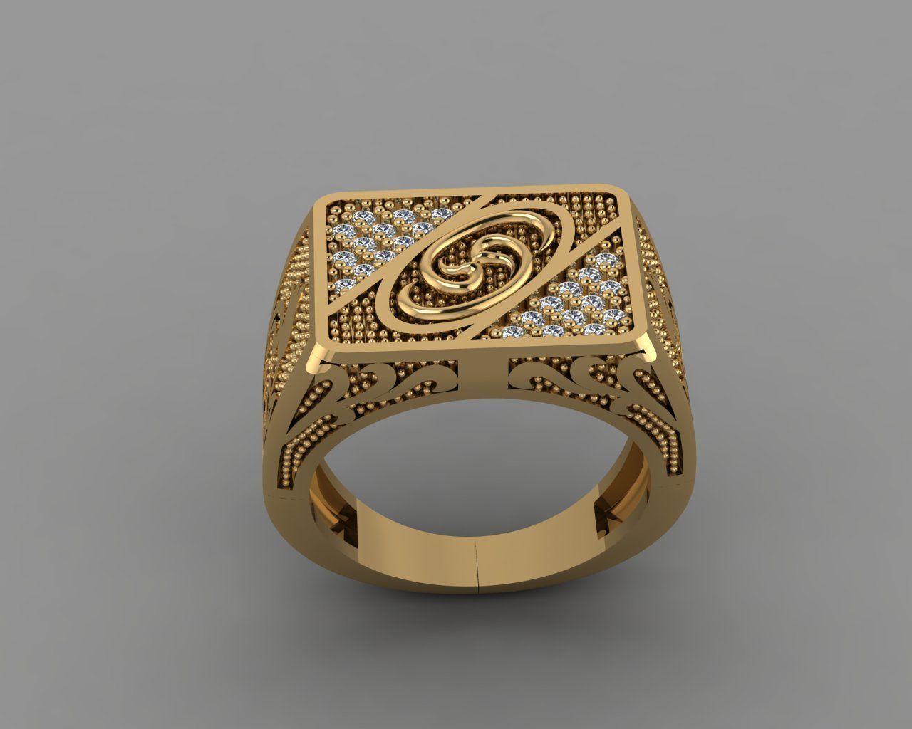 Rings gold ring with intricate design 3D print model_1