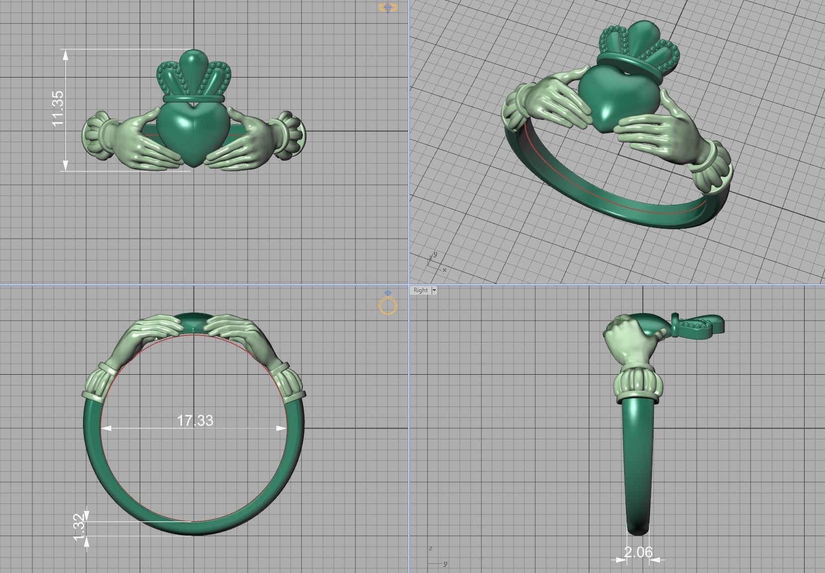 Claddagh Ring TwoTone 8US Friendship Ring  3D print model_24