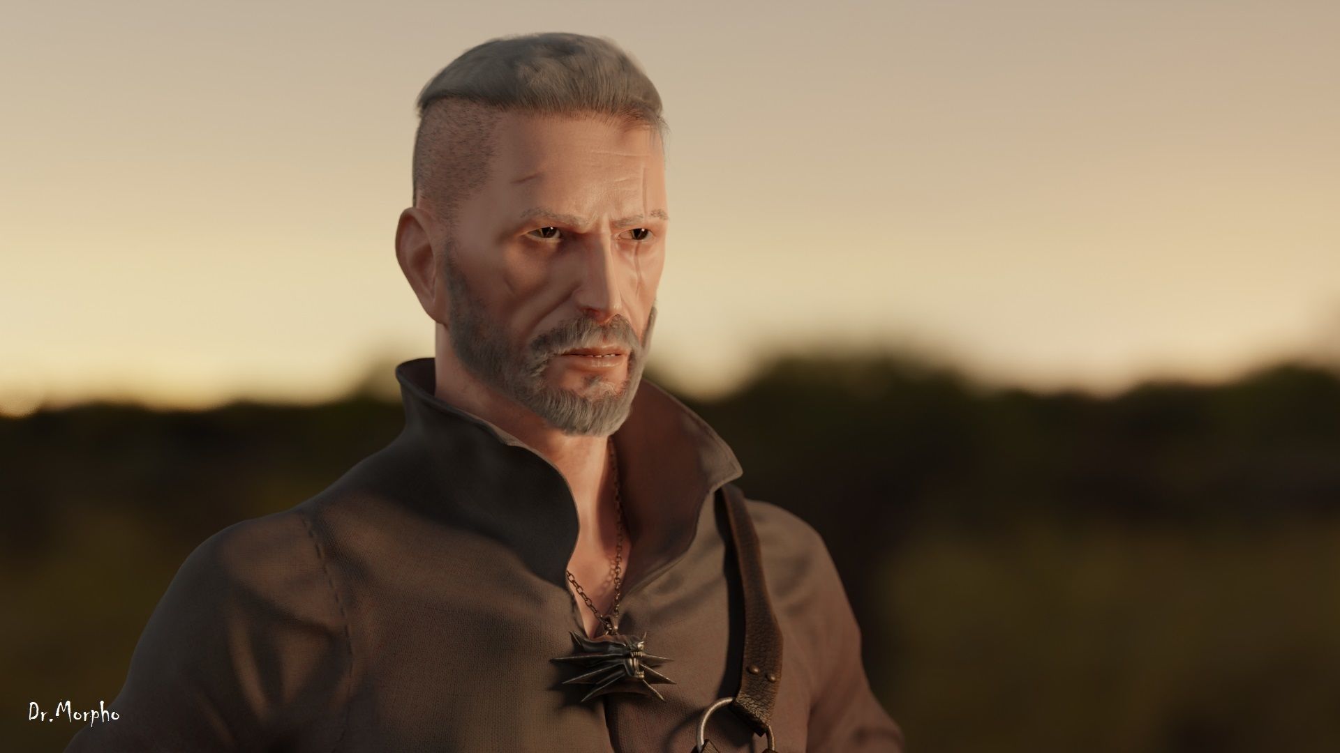 The Witcher man holding sword 3D model_3