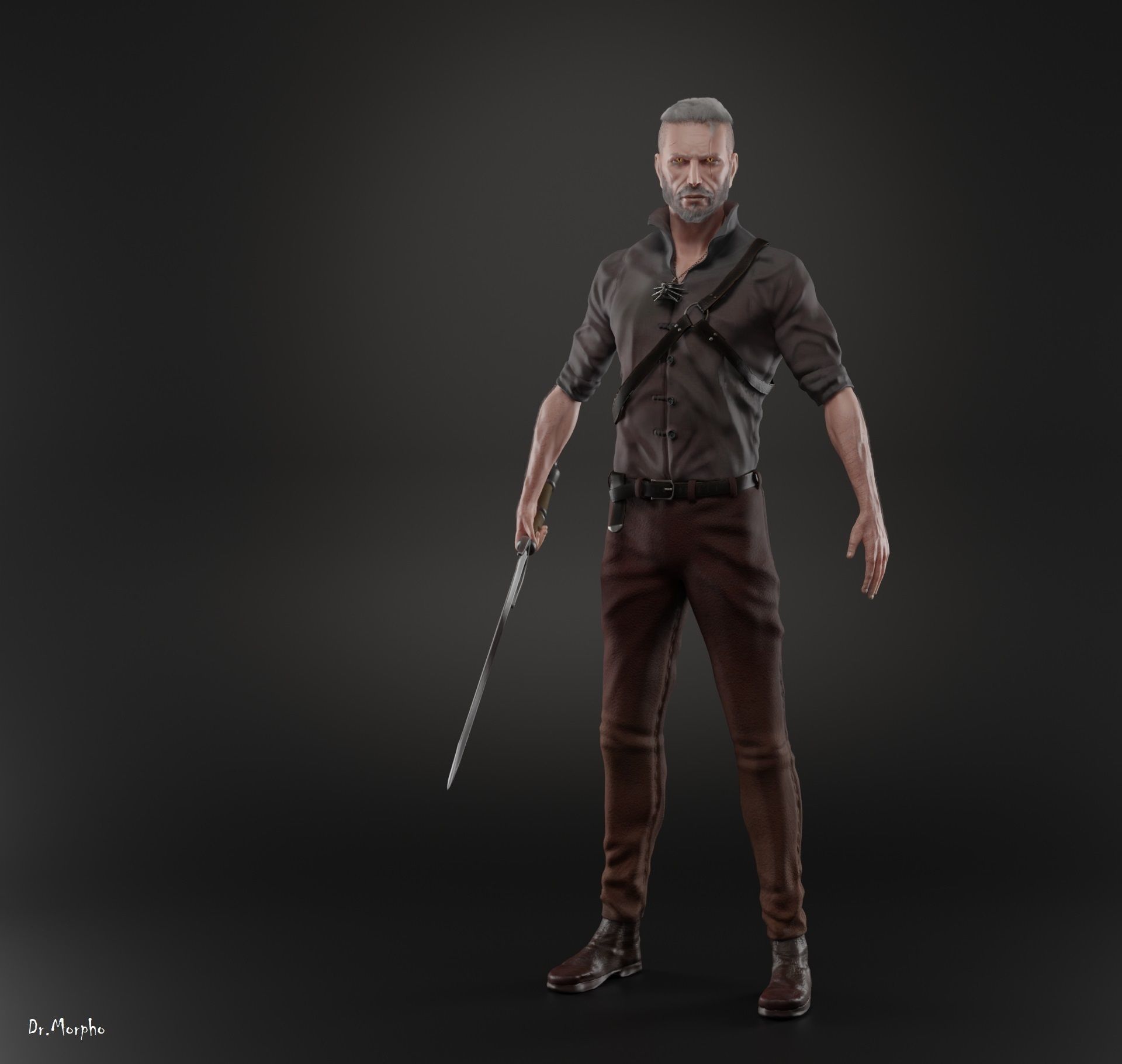 The Witcher man holding sword 3D model_5