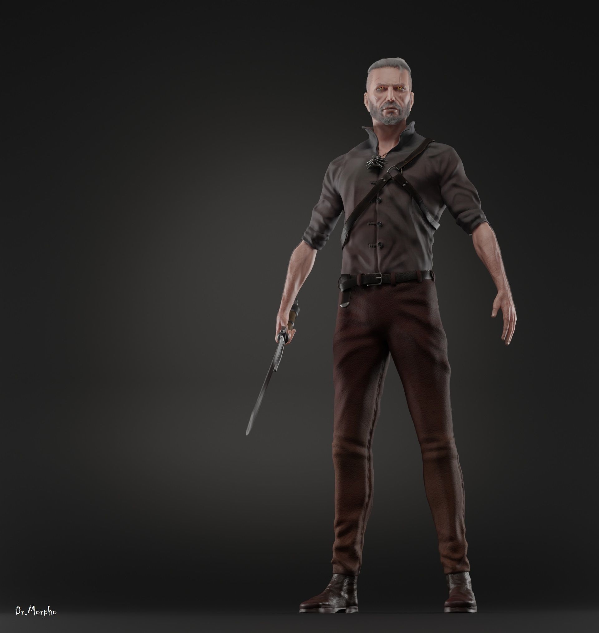 The Witcher man holding sword 3D model_6