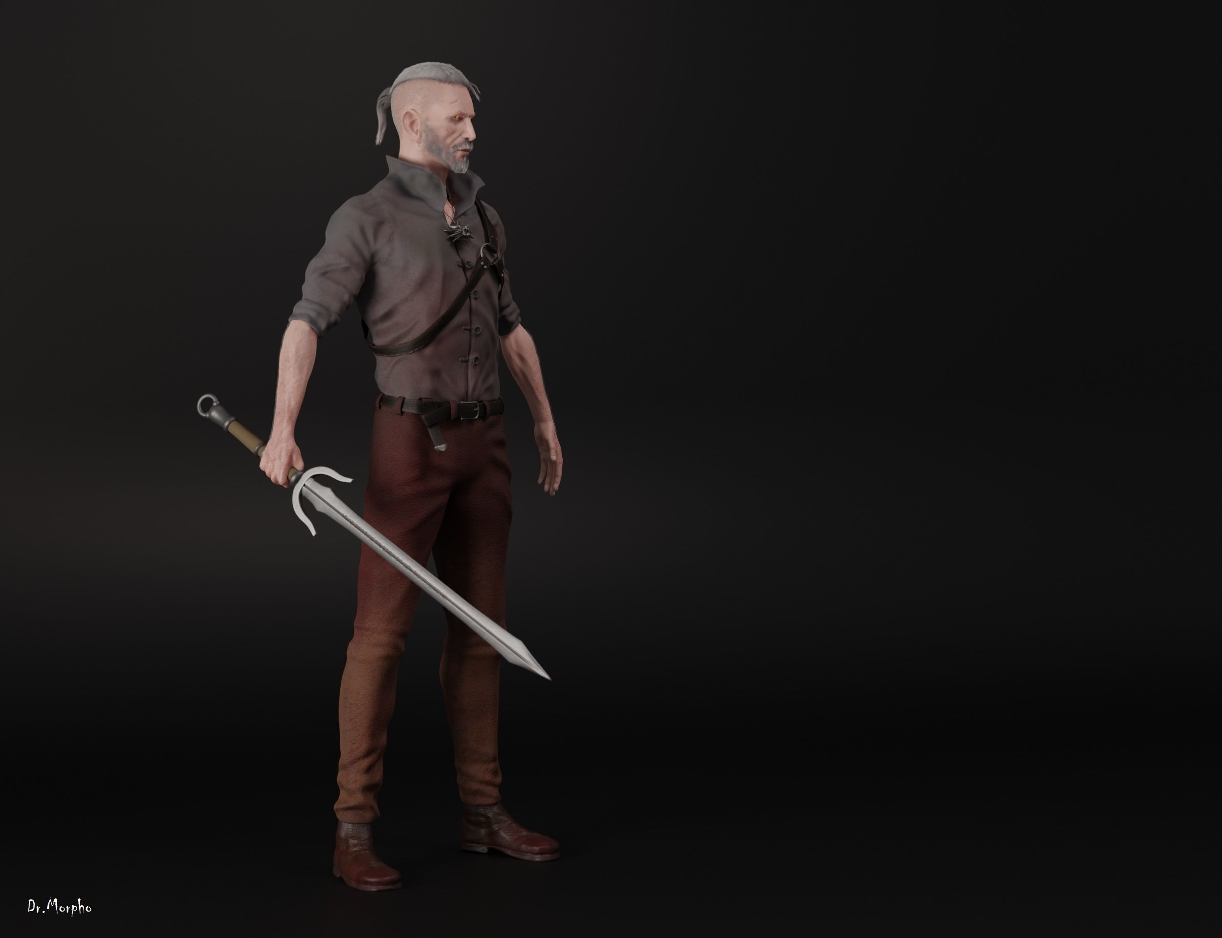 The Witcher man holding sword 3D model_7