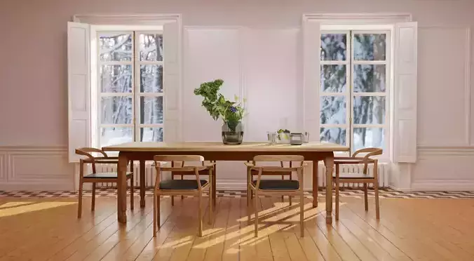 Dining  wooden table and chairs
