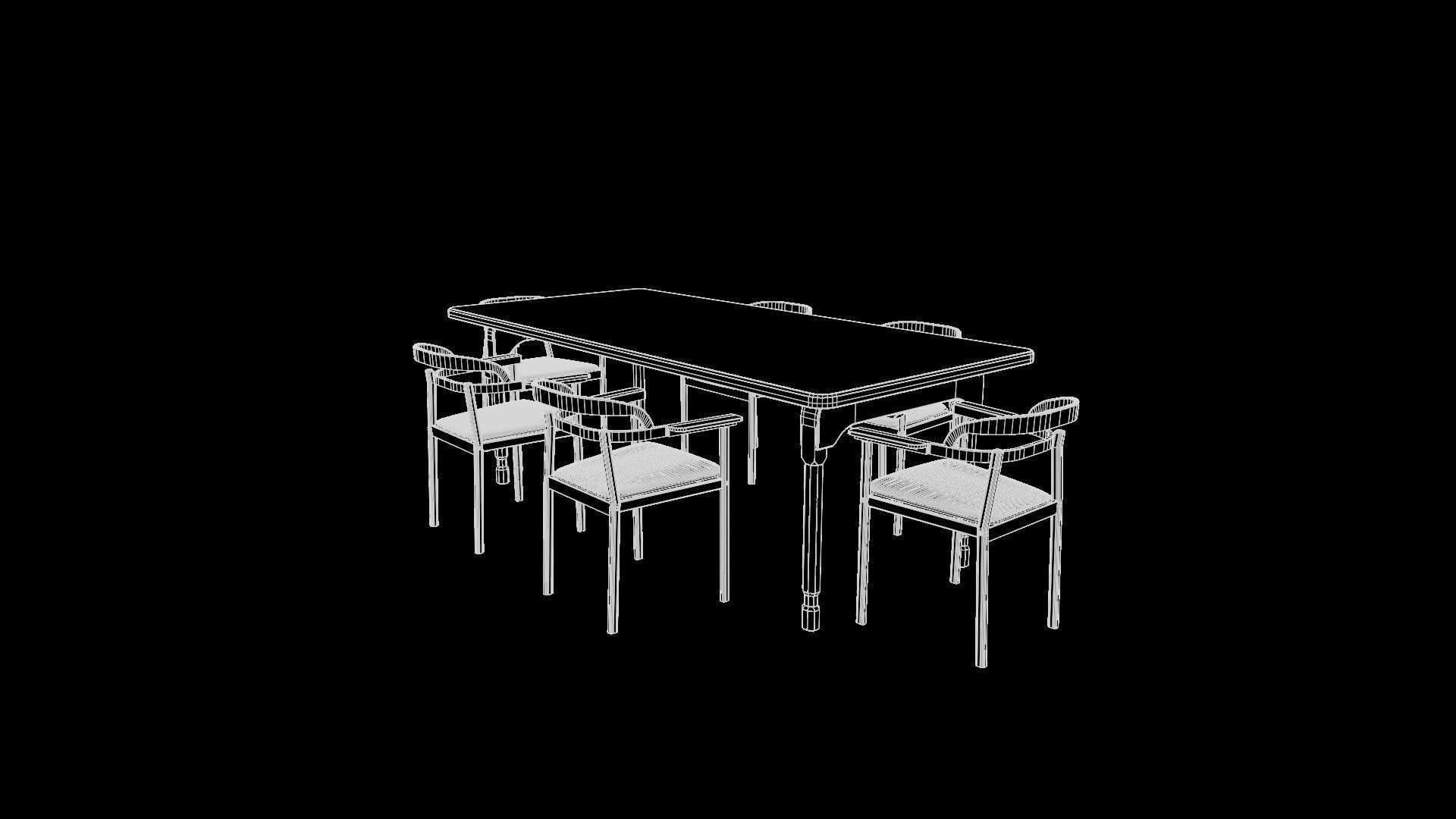 Dining  wooden table and chairs 3D model_7