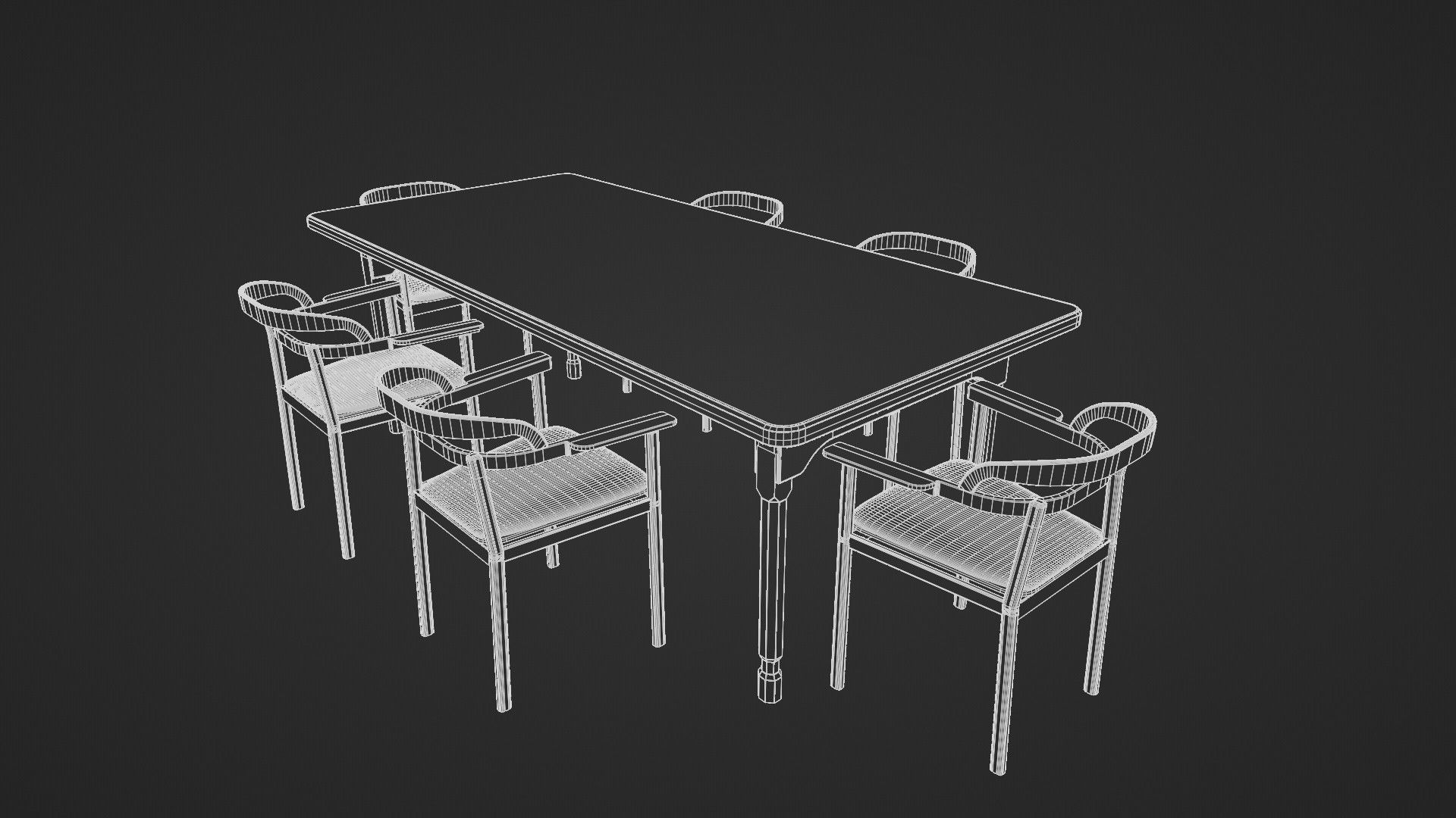 Dining  wooden table and chairs 3D model_2