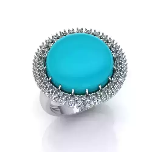 Ring with diamonds and cabochon
