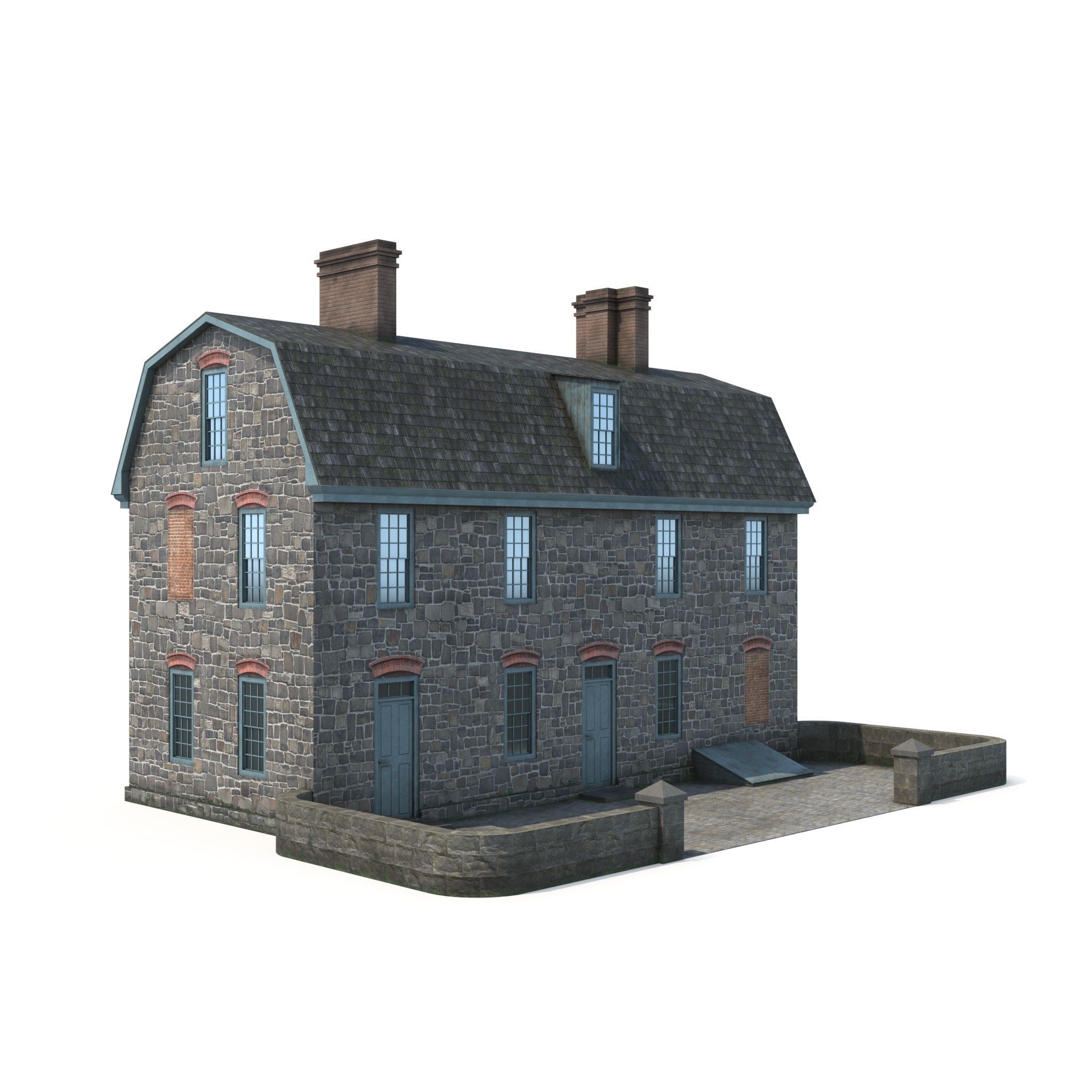Stone cottage Low-poly 3D model_5