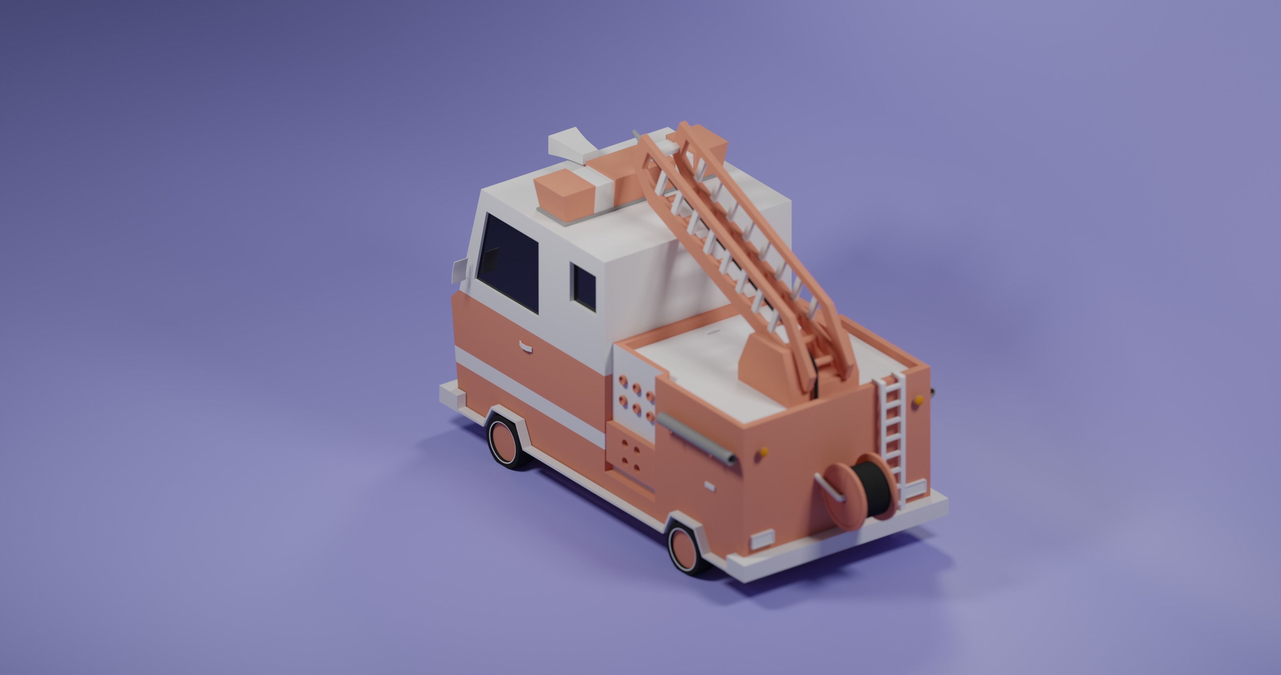 Firetruck paper fire truck Low-poly 3D model_1