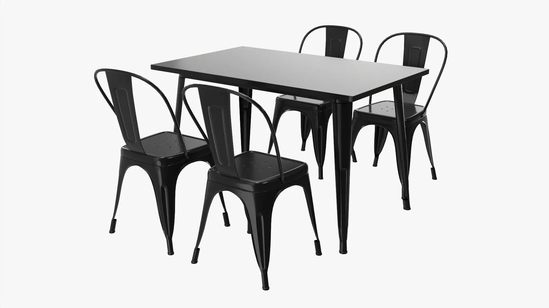 Outdoor Black Dining Table with Chairs 3D model