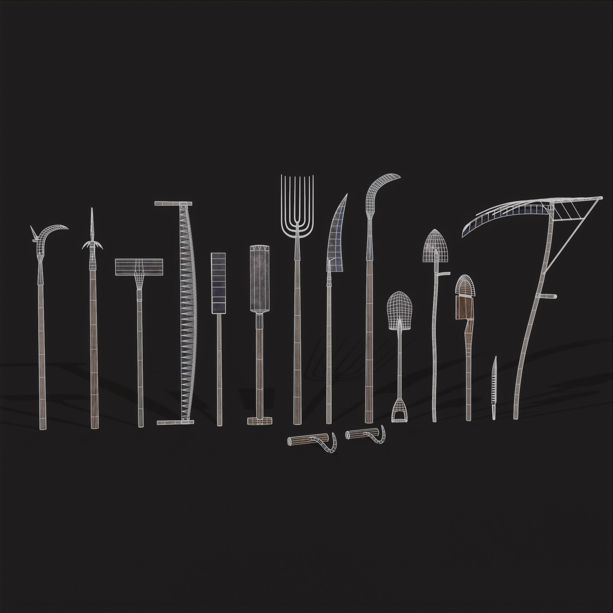 15 Medieval Farmers Tools Pack 3D Model Collection_3