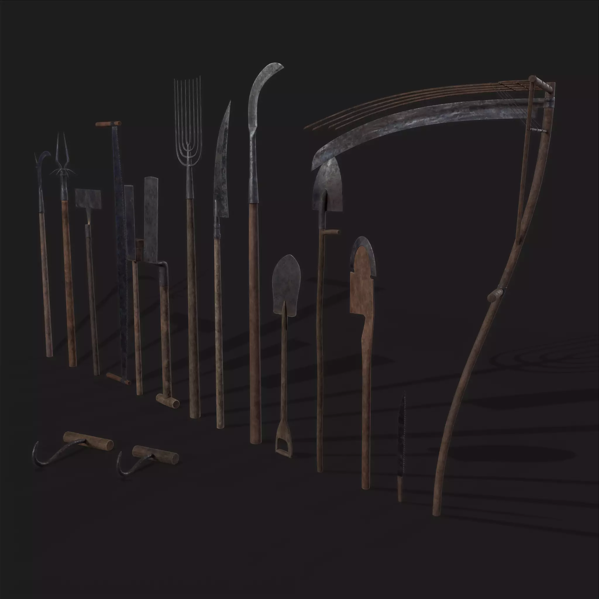 15 Medieval Farmers Tools Pack 3D Model Collection_0