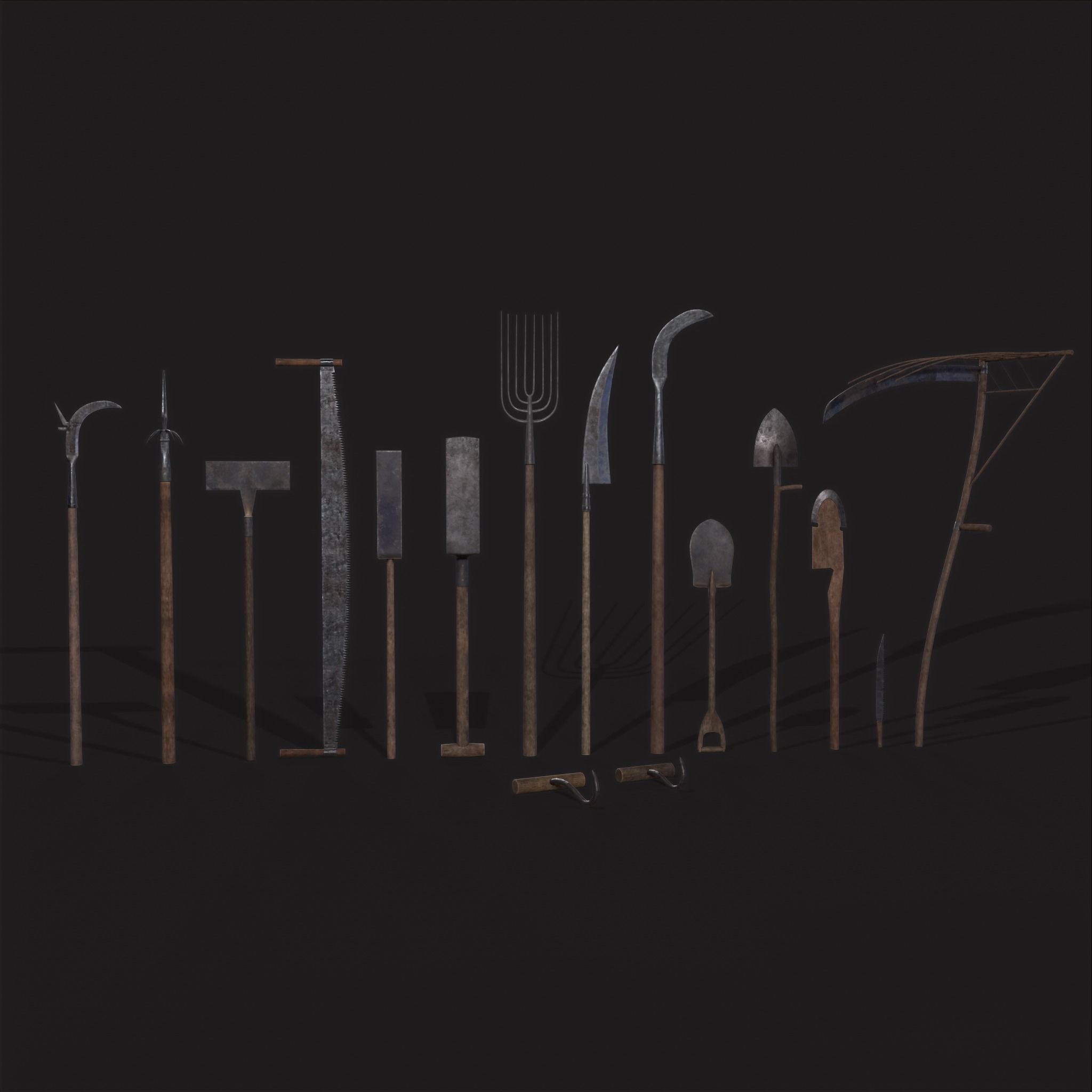 15 Medieval Farmers Tools Pack 3D Model Collection_2