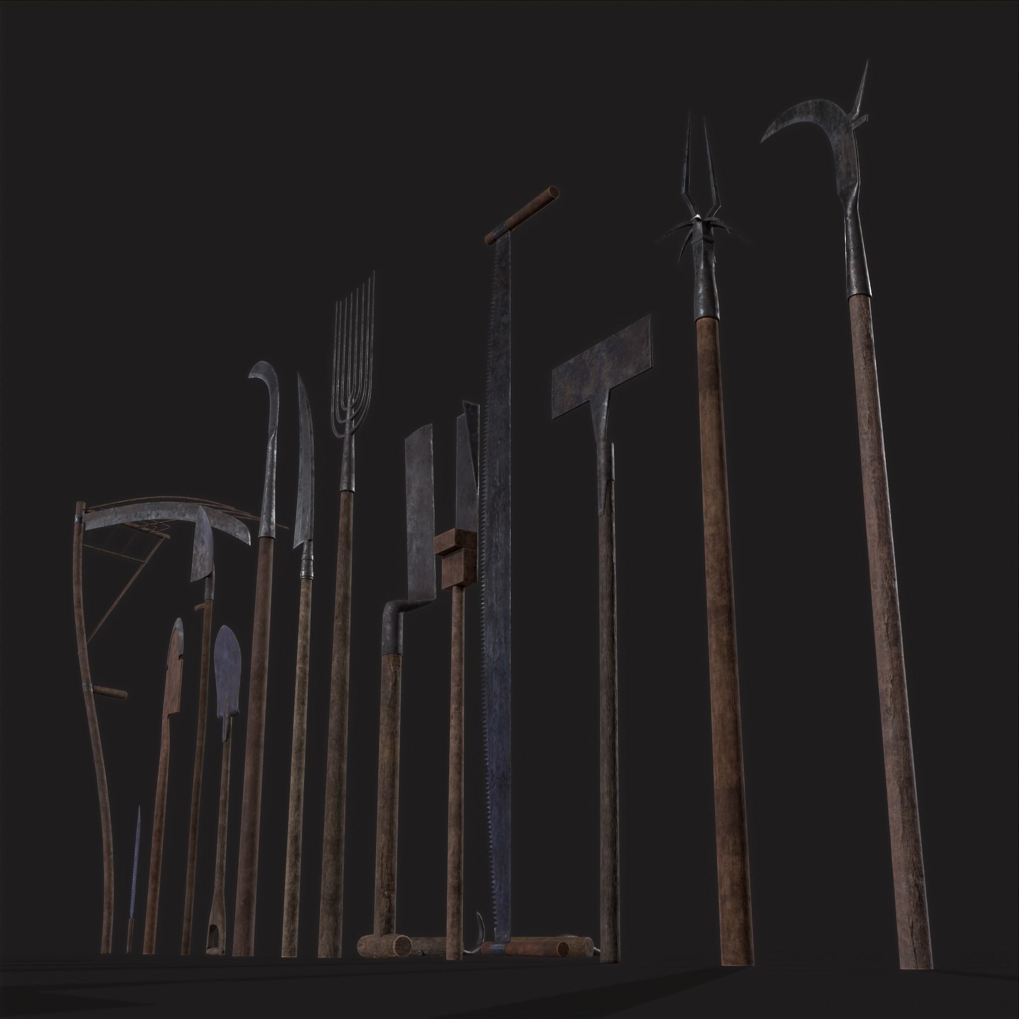 15 Medieval Farmers Tools Pack 3D Model Collection_12