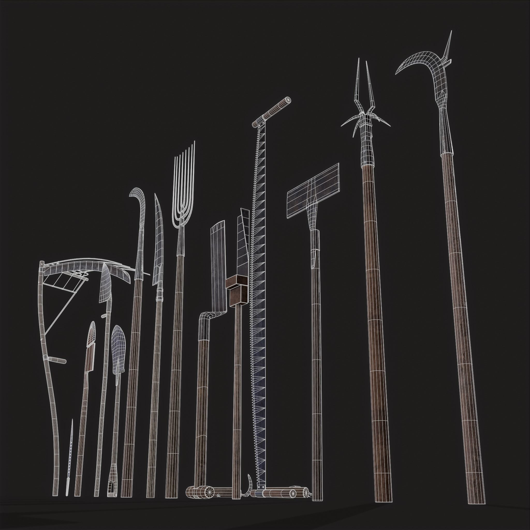 15 Medieval Farmers Tools Pack 3D Model Collection_14