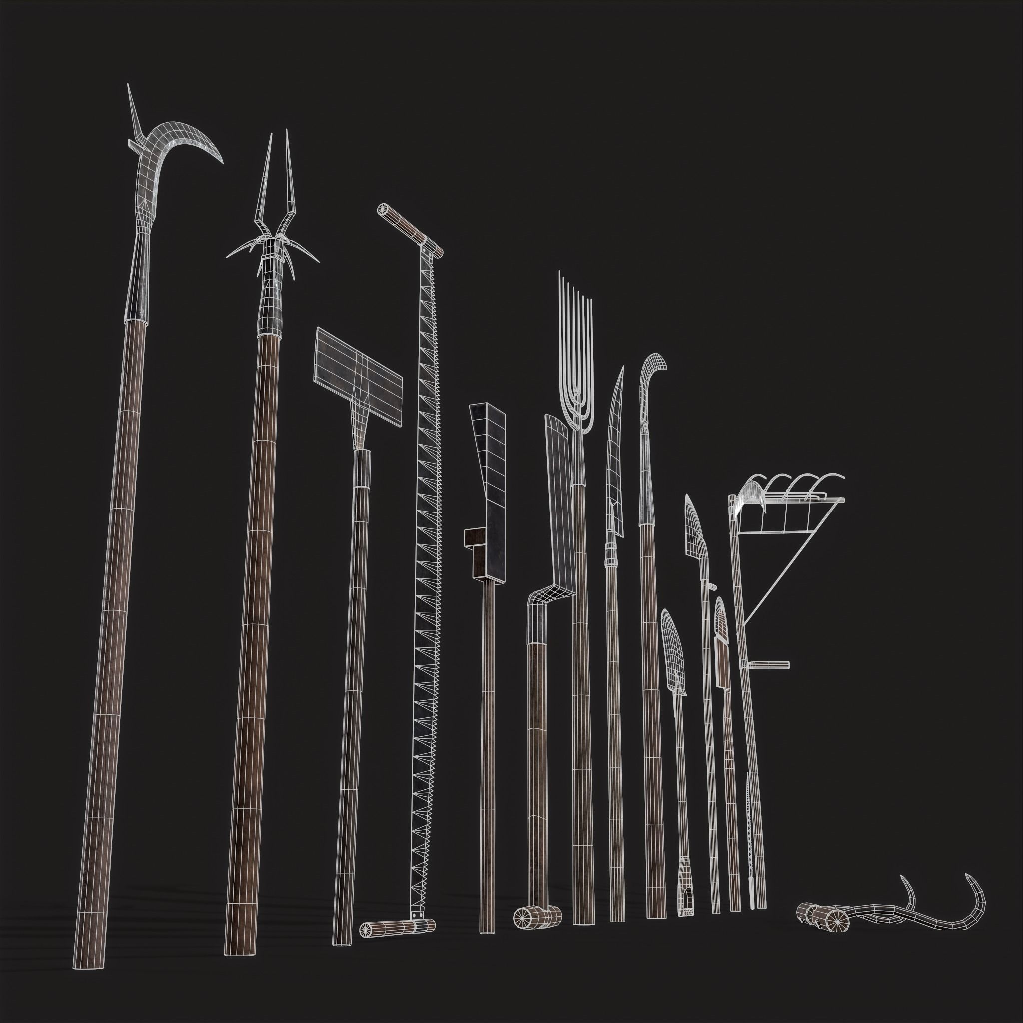 15 Medieval Farmers Tools Pack 3D Model Collection_17