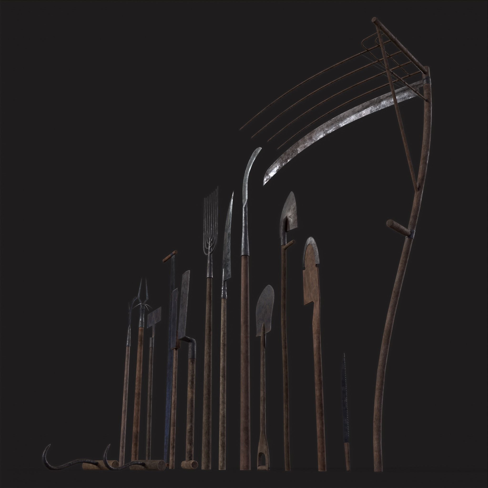 15 Medieval Farmers Tools Pack 3D Model Collection_13