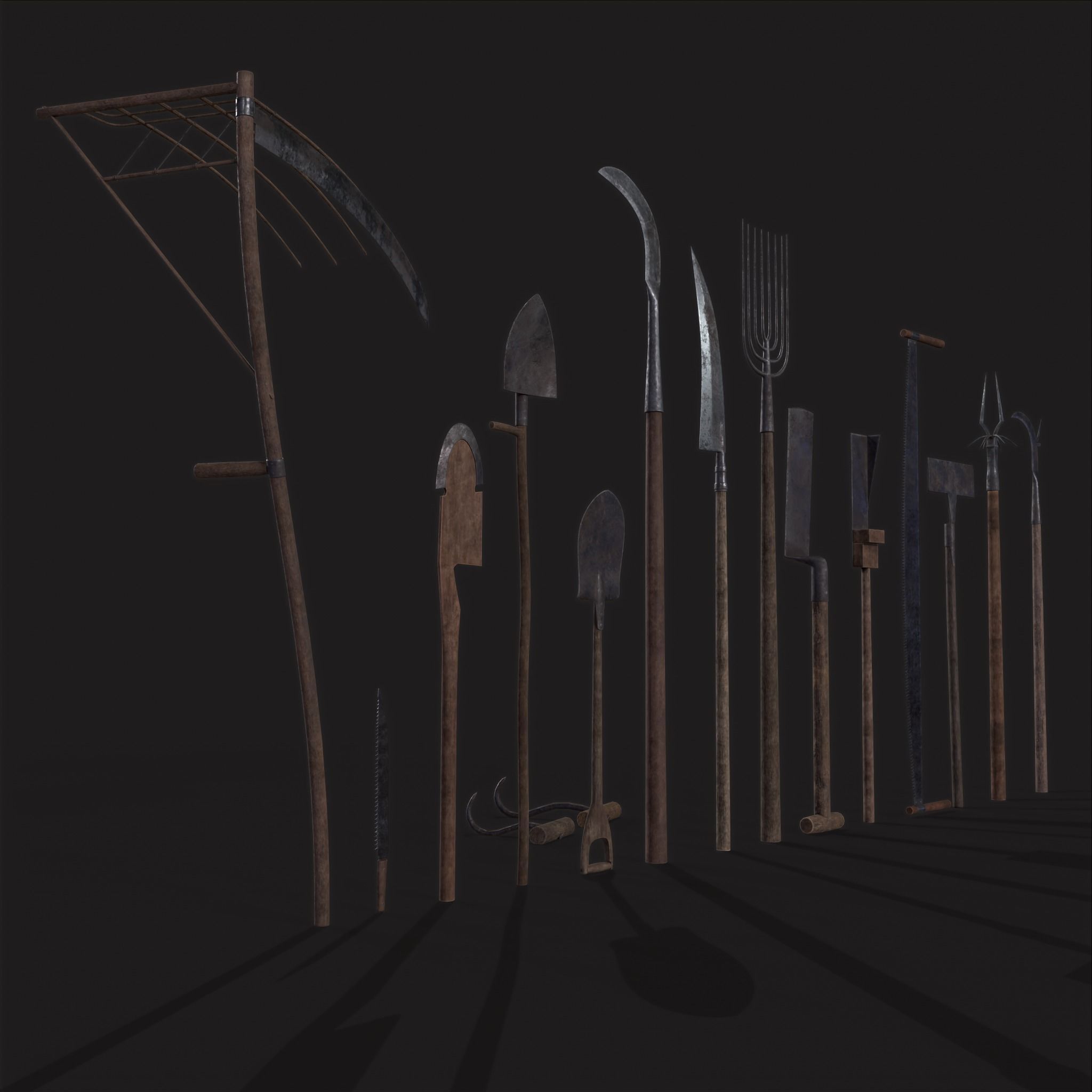15 Medieval Farmers Tools Pack 3D Model Collection_8