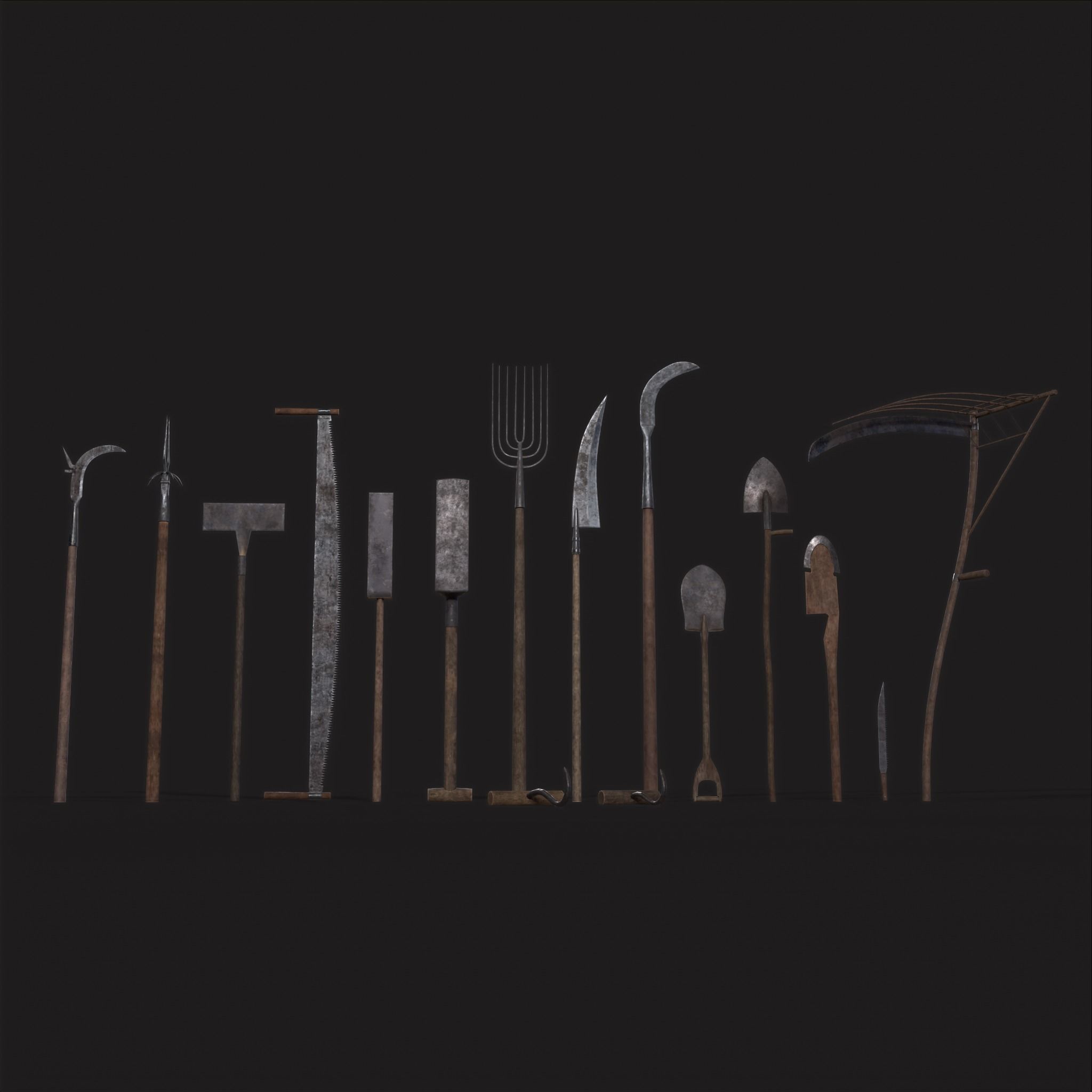 15 Medieval Farmers Tools Pack 3D Model Collection_18