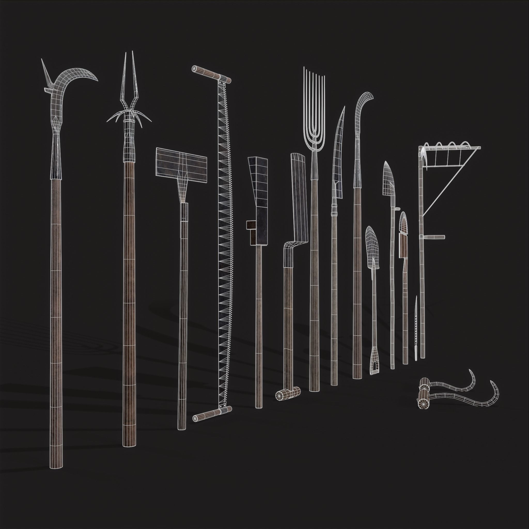 15 Medieval Farmers Tools Pack 3D Model Collection_5
