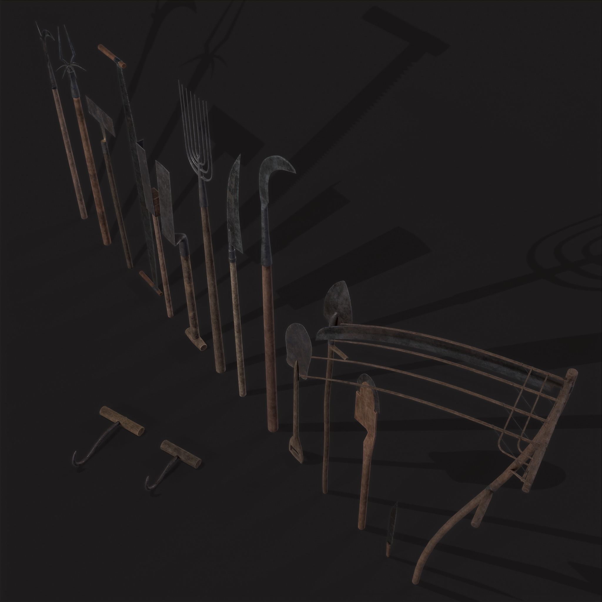 15 Medieval Farmers Tools Pack 3D Model Collection_10