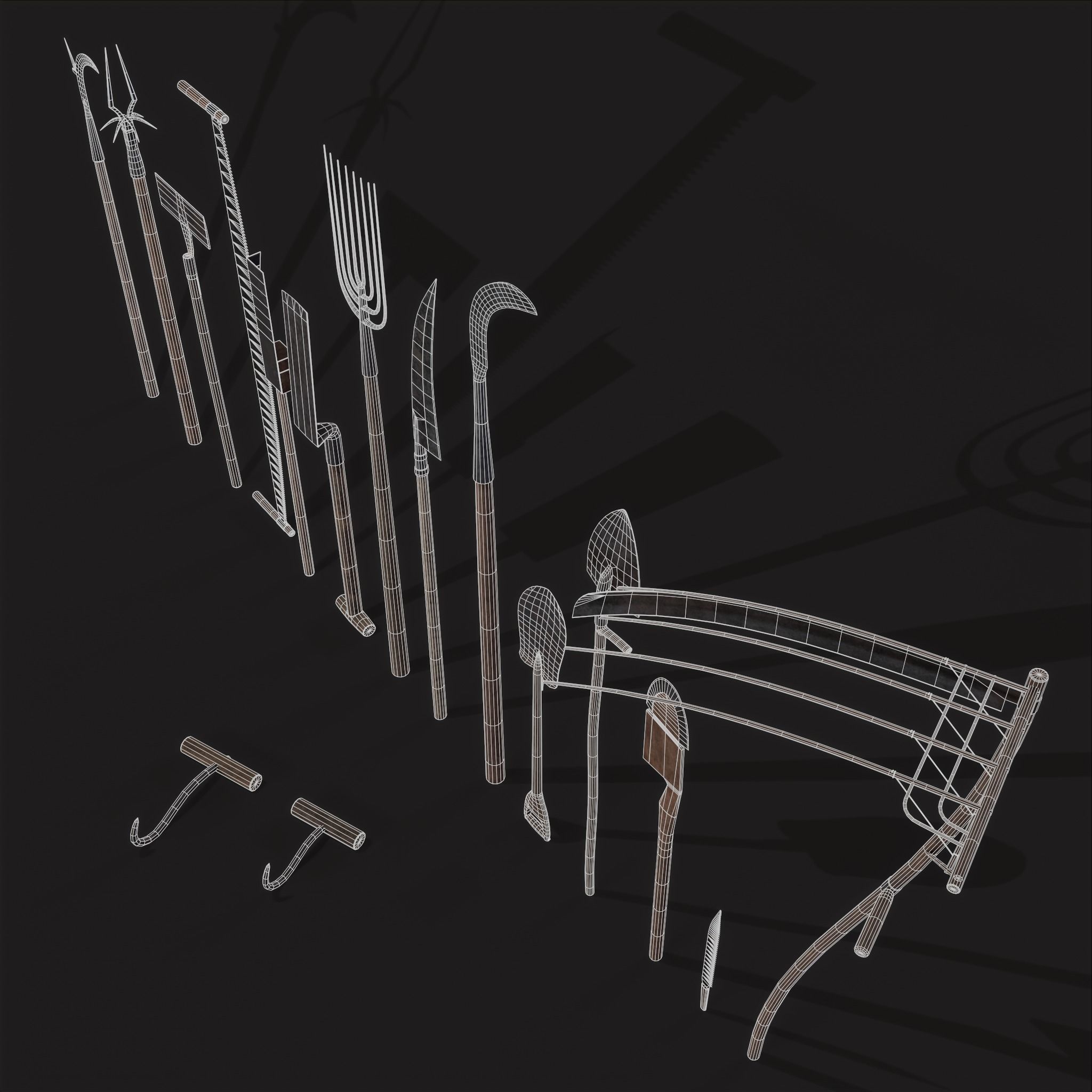 15 Medieval Farmers Tools Pack 3D Model Collection_11