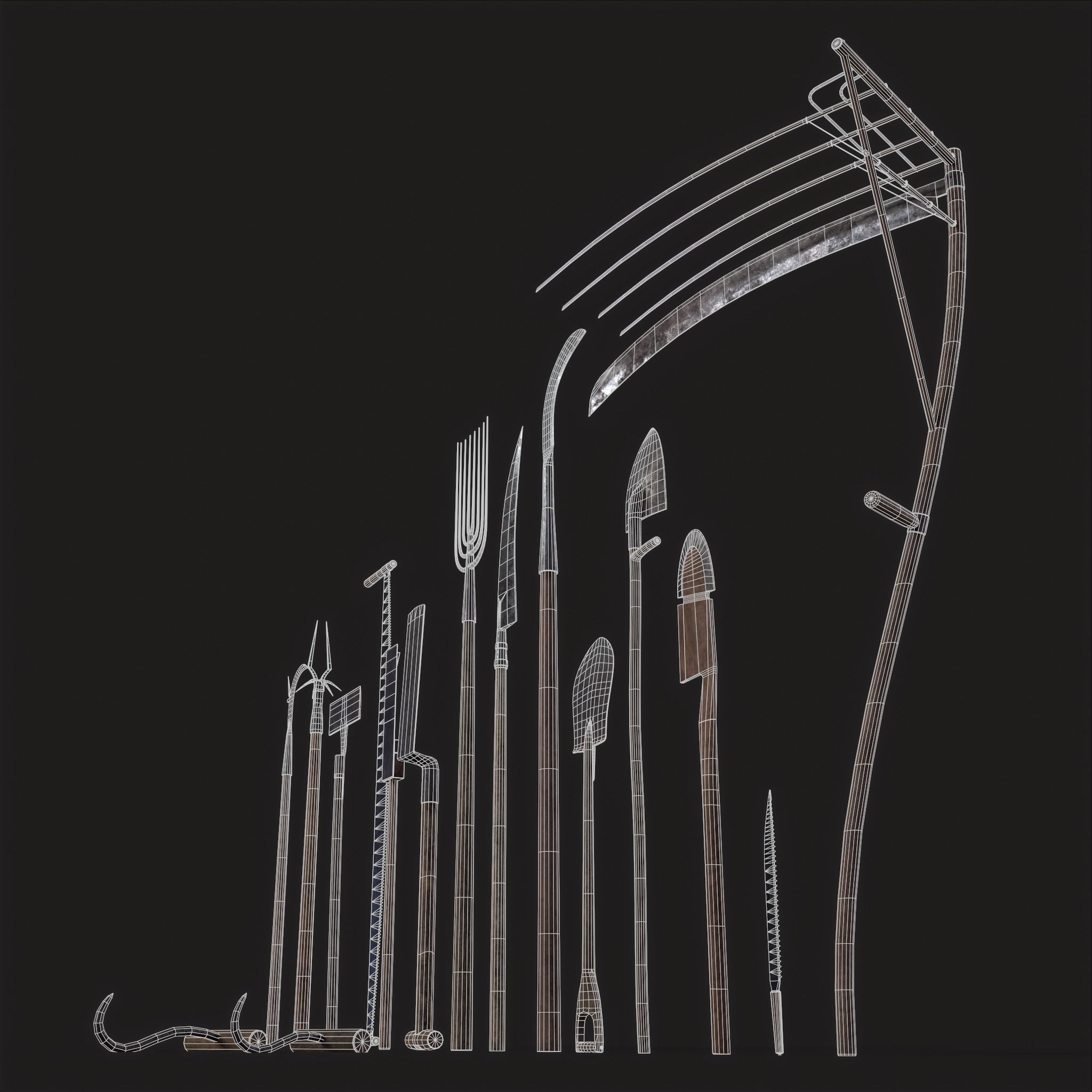 15 Medieval Farmers Tools Pack 3D Model Collection_15