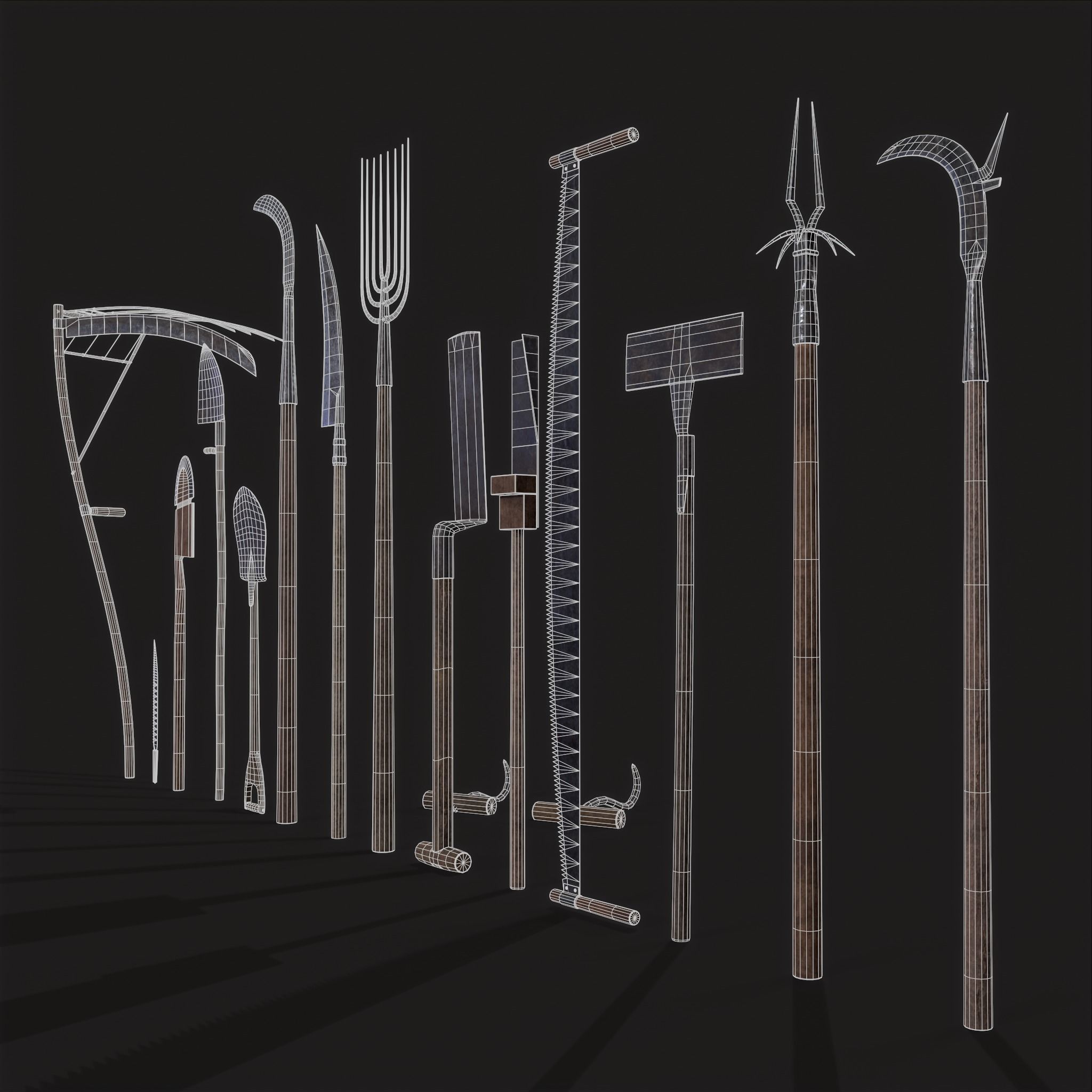 15 Medieval Farmers Tools Pack 3D Model Collection_7